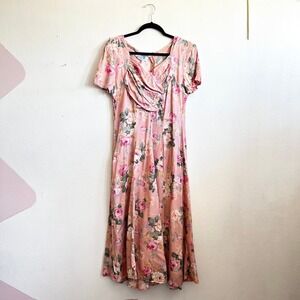 Vintage Pink Floral Maxi‎ Dress Y2K Coquette Cottagecore Romantic Sz 10